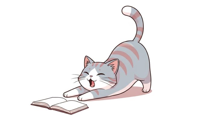 身体を動かしてストレッチをする猫のキャラクター