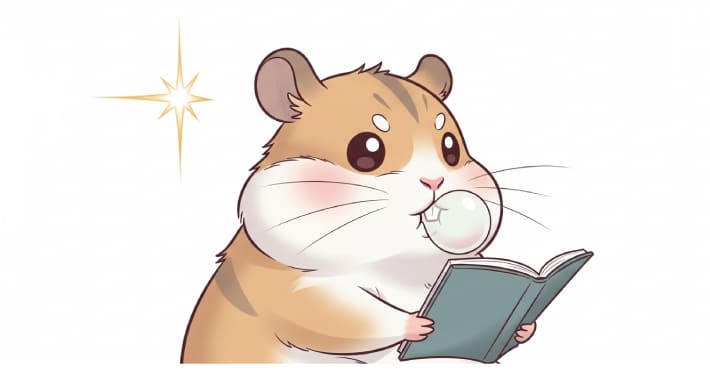 ガムを噛んで本を読むハムスターのキャラクター