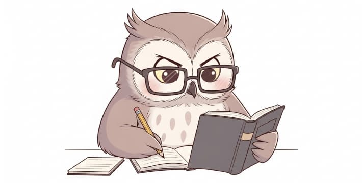 本を読む時にメモを取るフクロウのキャラクター