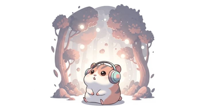 オーディオブックを楽しむハムスターのキャラクター