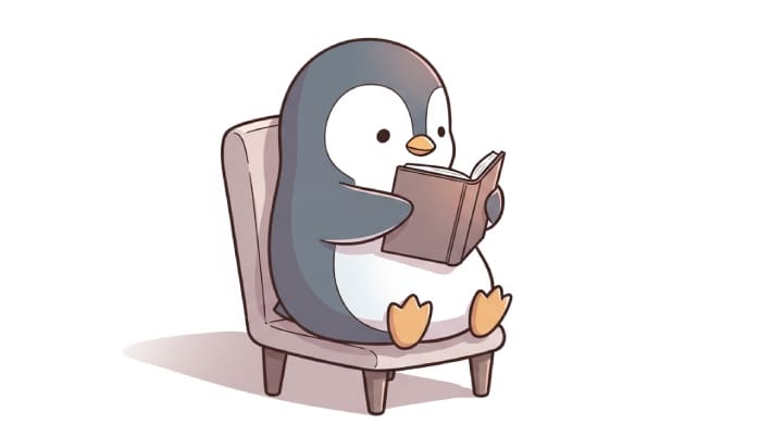 正しい姿勢で本を読んでいるペンギンのキャラクター