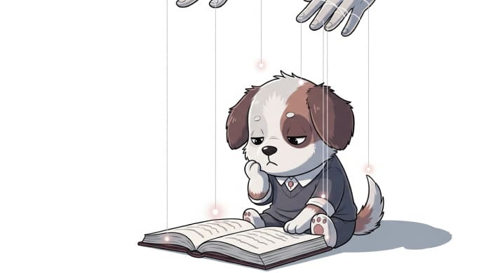 自分の頭で考えられなくなっている子犬のキャラクター