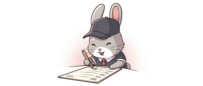中学受験の国語のテストを喜びながら余裕の表情で解いているウサギのイラスト