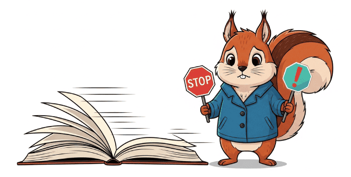 速読でスピードだけを重視する読書に「待った」をかけるリスのイラスト