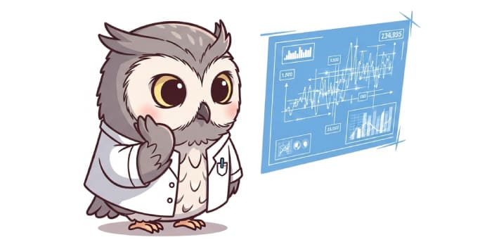 速読の限界を示す研究論文のデータを見るフクロウのイラスト