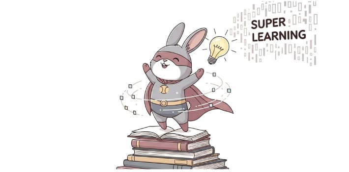 速読で多くの本を読んで内容も理解しているスーパーマン風のウサギのイラスト