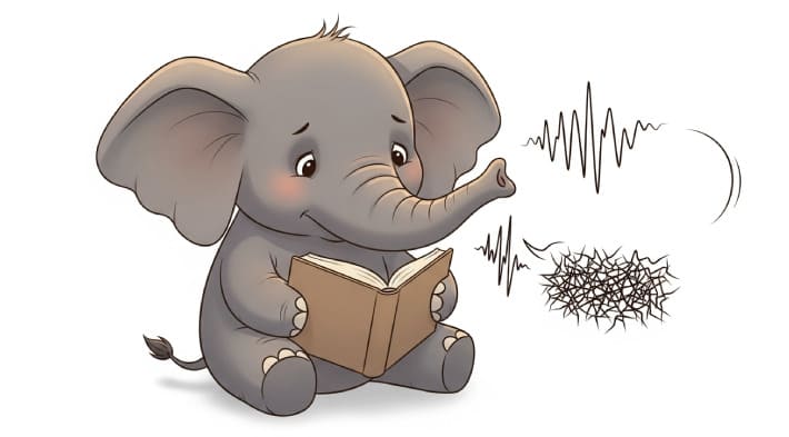 速読のやり方を間違って音読がうまくできないゾウのイラスト