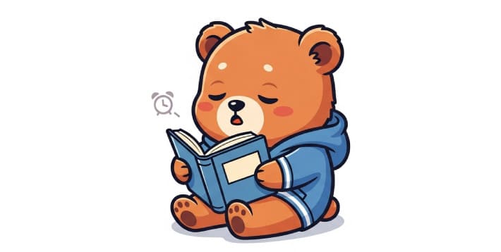 適度に休憩を挟みながら、効率的に速読のトレーニングをする子熊のイラスト