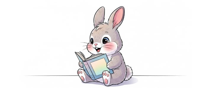 楽しそうに本を読んでいる子ウサギのキャラクター