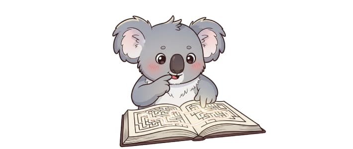 本を読んで読解力が向上している子どものコアラのキャラクター