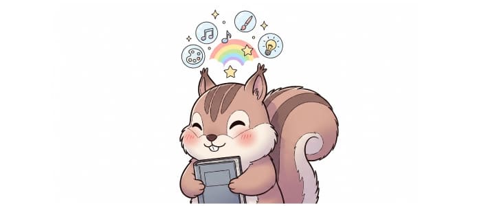 本を読んで語彙力や表現力が身についている子リスのキャラクター