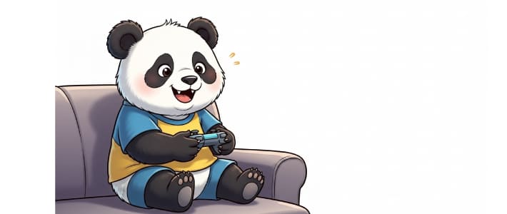 ゲームに夢中な中学生のパンダのキャラクター