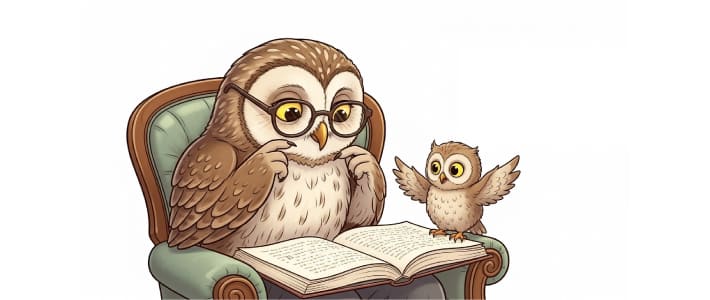 ヨンデミーでおすすめされた本を楽しむフクロウの親子
